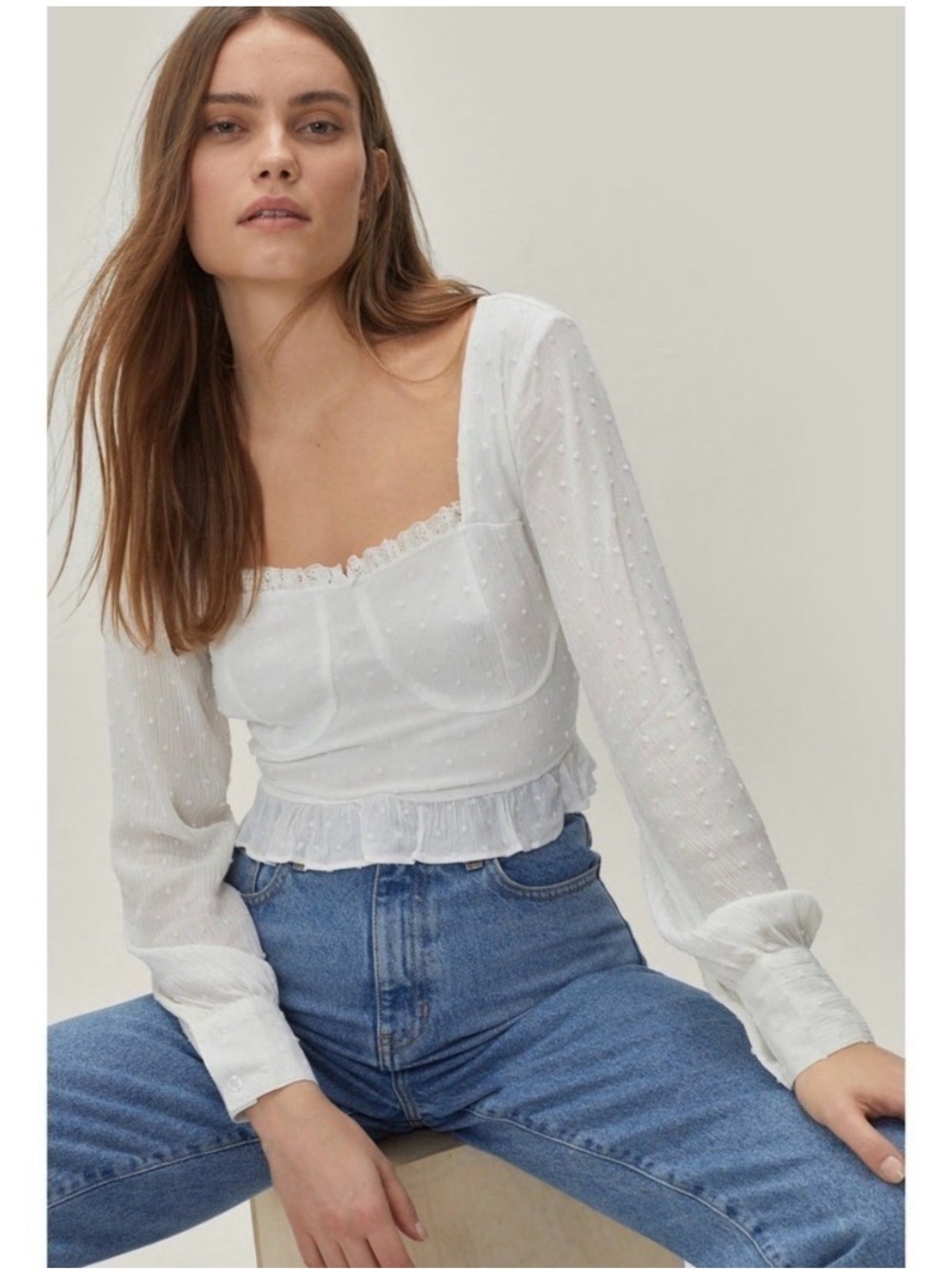 Nasty Gal Cups & Downs Square Neck Crop Top White Size 8 NWT